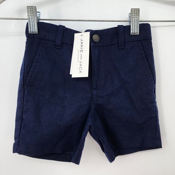New NWT Janie And Jack Boys‎ Linen Blend Shorts Size 2T Navy Blue - Picture 1 of 6